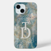 アールデコ調のターコイズとオレンジの大理石モノグラム Case-Mate iPhoneケース (裏面)