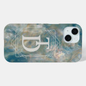 アールデコ調のターコイズとオレンジの大理石モノグラム Case-Mate iPhoneケース (裏面 (横))