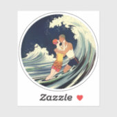 アールデコ調のビンテージアートが描く波打ち際のラブキス シール (シート)