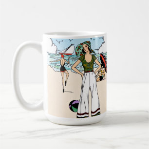 アールデコ調のビンテージ海岸イラスト 1920年代コースト コーヒーマグカップ