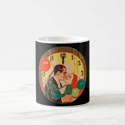 アールデコ調のビンテージ 年越しキス クロック コーヒーマグカップ (中央)