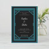 アールデコ調のブラックとグリーンのヴィンテージ ウェディング 招待状 (スタンド正面)
