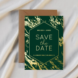 アールデコ調のモダンな六角形の結婚式のSave the Date 箔招待状