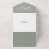 アールデコ調のモノグラム ウェディング Sage Green QRコード オールインワン招待状 (外側)