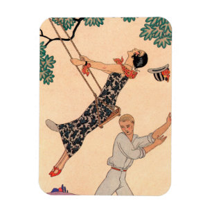 アールデコ調のヴィンテージアート 愛 ジョージ・バルビエ作 「ブランコ」 マグネット