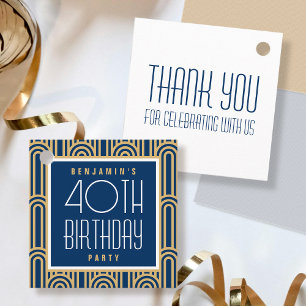 アールデコ調の大人っぽい誕生日パーティーのお礼にネイビー フェイバータグ