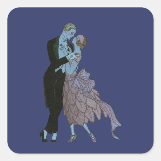 アールデコ調の新婚夫婦、愛のウェディングダンス スクエアシール (正面)