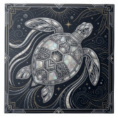 アールデコ調の海亀 シェルパール風タイル タイル (正面)