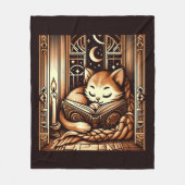 アールデコ調の眠れる猫と本 フリースブランケット (正面)