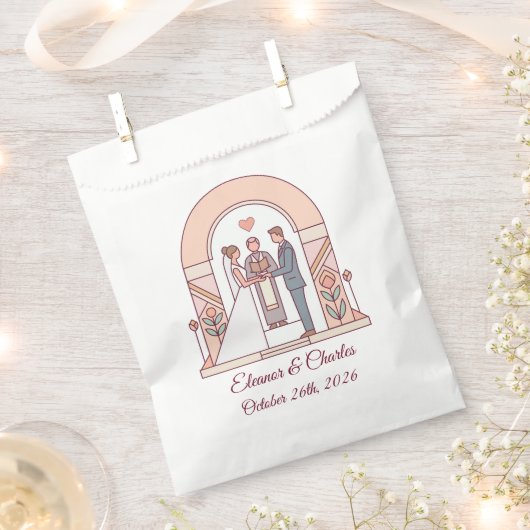 アールデコ調の絵本のような結婚式 フェイバーバッグ (クリップ留めされた状態)