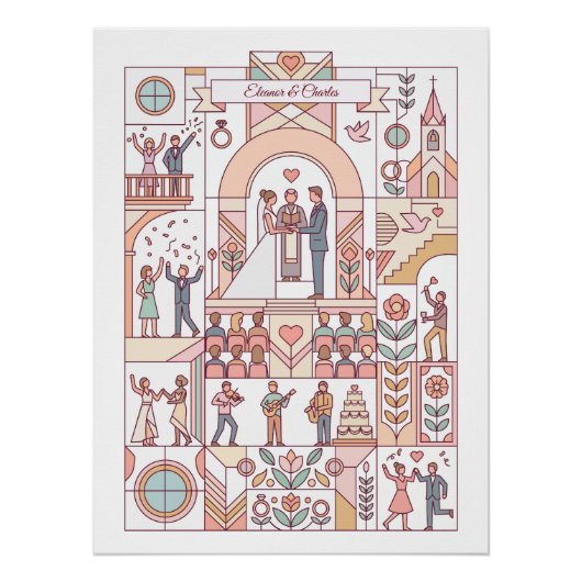 アールデコ調の絵本のような結婚式 ポスター (正面)