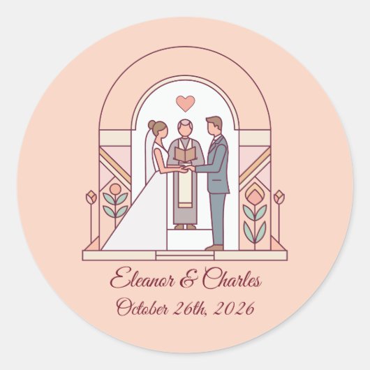アールデコ調の絵本のような結婚式 ラウンドシール (正面)