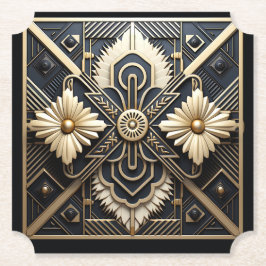 アールデコ調の美しい象牙色と金色と黒のデザイン  ペーパーコースター