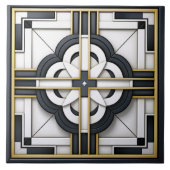  アールデコ調の美しい黒白金色デザイン  タイル (正面)