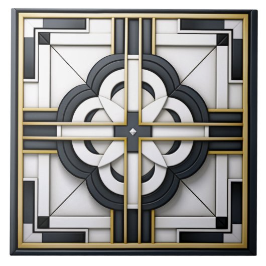アールデコ調の美しい黒白金色デザイン タイル (正面)