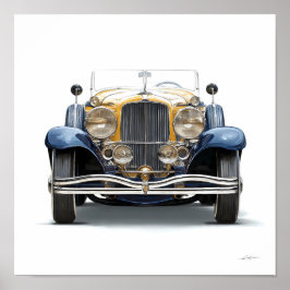 アールデコ調の自動車アート: 黄金のロードスター ポスター