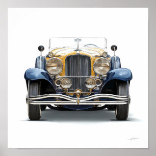 アールデコ調の自動車アート: 黄金のロードスター ポスター