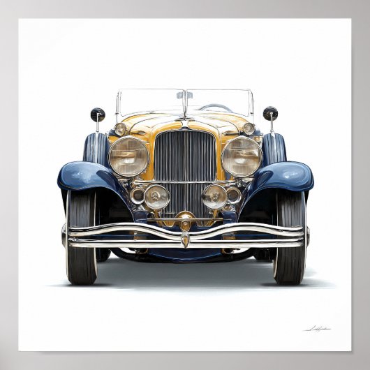 アールデコ調の自動車アート: 黄金のロードスター ポスター (正面)