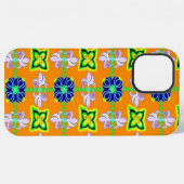 アールデコ調の花々 レトロ風 グリーン ブルー イエロー iPhoneケース (裏面横)