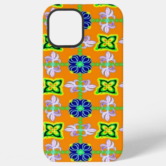 アールデコ調の花々 レトロ風 グリーン ブルー イエロー iPhoneケース (裏面)