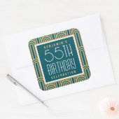 アールデコ調の誕生日パーティー 名前と年齢入り ティールゴールド スクエアシール (封筒)