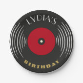 アールデコ調の誕生日ビニールレコードデザイン紙皿 ペーパープレート (正面)