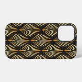 アールデコ調の金のクジャク模様 iPhoneケース (裏面横)