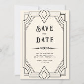 アールデコ調の黒とクリーム色の結婚式のSave the Date セーブザデート (正面)