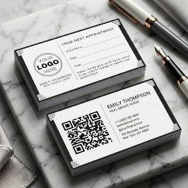 アールデコ調の黒白QRコードロゴ プロフェッショナル 予約カード