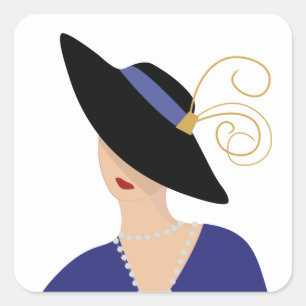 アールデコ調の1930年代の女性と幅広の黒い帽子 スクエアシール
