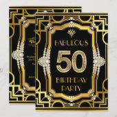アールデコ調の50歳の誕生日パーティー 招待状 (正面/裏面)