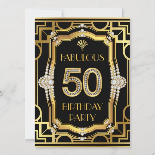 アールデコ調の50歳の誕生日パーティー 招待状 (正面)