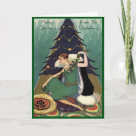 アールデコ調ファッションのクリスマスツリー リトロなブランクカード シーズンカード