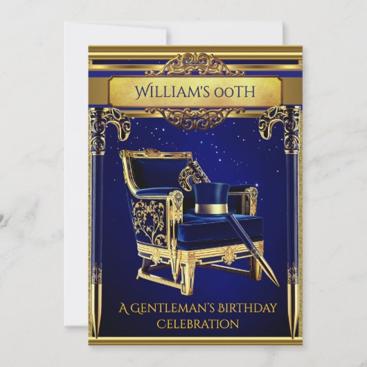 アールデコ諸君エレガント金ゴールド海軍誕生日 招待状 (正面)