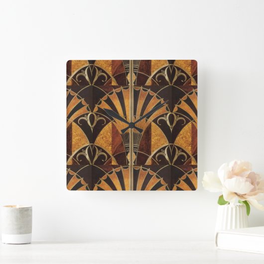 アールデコ象嵌木細工 スクエア壁時計 (ホーム)