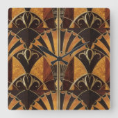 アールデコ象嵌木細工 スクエア壁時計 (正面)