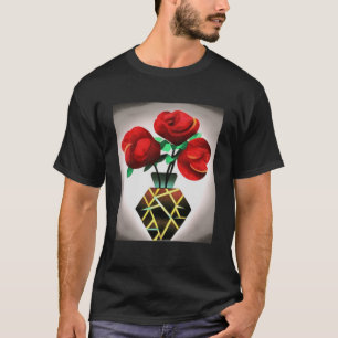 アールデコ赤いバラが花瓶に抽象芸術アートプルオーバーH Tシャツ