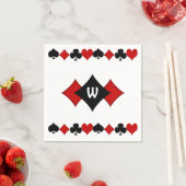 アールデコ赤と黒のカードスーツ – モノグラムの スタンダードカクテルナプキン (インサイチュ)