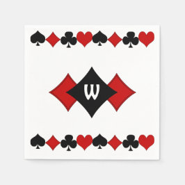 アールデコ赤と黒のカードスーツ – モノグラムの スタンダードカクテルナプキン