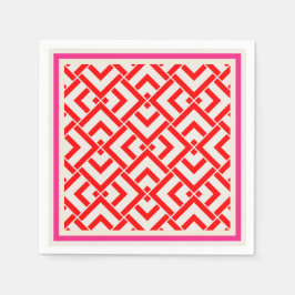 アールデコ赤プリント色鮮やか スタンダードカクテルナプキン