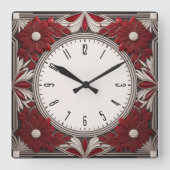 アールデコ赤 スクエア壁時計 (正面)