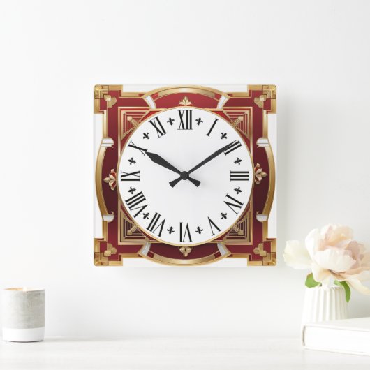 アールデコ赤 スクエア壁時計 (ホーム)