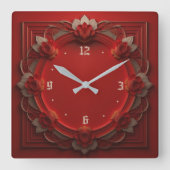 アールデコ赤 スクエア壁時計 (正面)