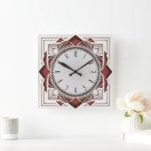 アールデコ赤 スクエア壁時計 (ホーム)