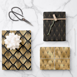 アールデコ金ゴールドおよび黒ラッピング紙シート ラッピングペーパーシート