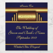 アールデコ金ゴールドとネイビーブルー ワインラベル (シングルラベル)