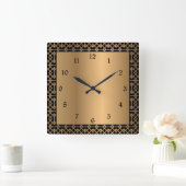 アールデコ金ゴールドとブラックエンチャント スクエア壁時計 (ホーム)