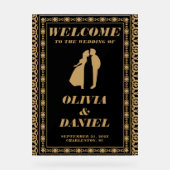 アールデコ金ゴールドとブラック結婚の歓迎 アクリルサイン (正面)