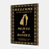 アールデコ金ゴールドとブラック結婚の歓迎 アクリルサイン (傾斜)