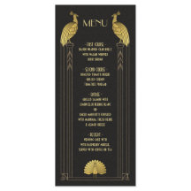 アールデコ金ゴールドとブラック結婚ピーコックのメニューカード